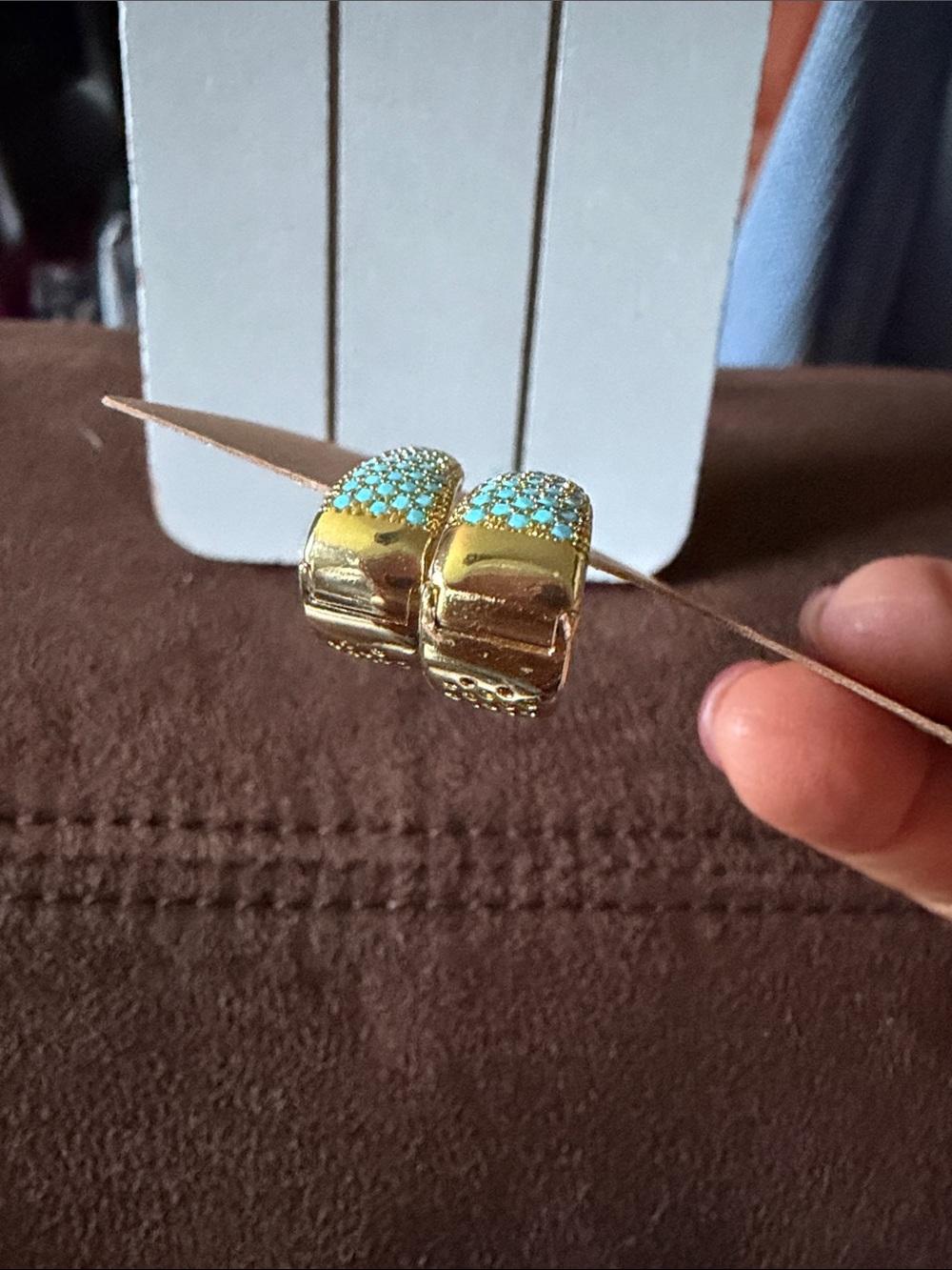 Turquoise Crystal Pavé Gold-Tone Stud Earrings - Women Jewelry - Picture 2 of 3
